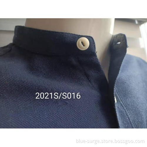Blue Solid Color Stand Collar Warm Men's Shirts